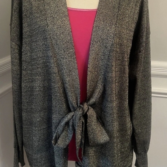 Lane Bryant Metallic Gold Black Tie Front Cardigan Sweater 14/16 - Picture 11 of 11